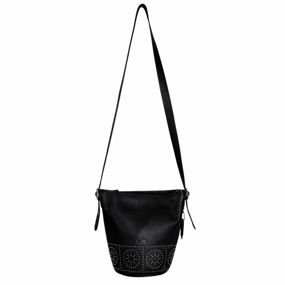 Coach Bleecker Mini Duffle Black Pebbled Leather‎ Studded Crossbody Bag Boho - Picture 2 of 11
